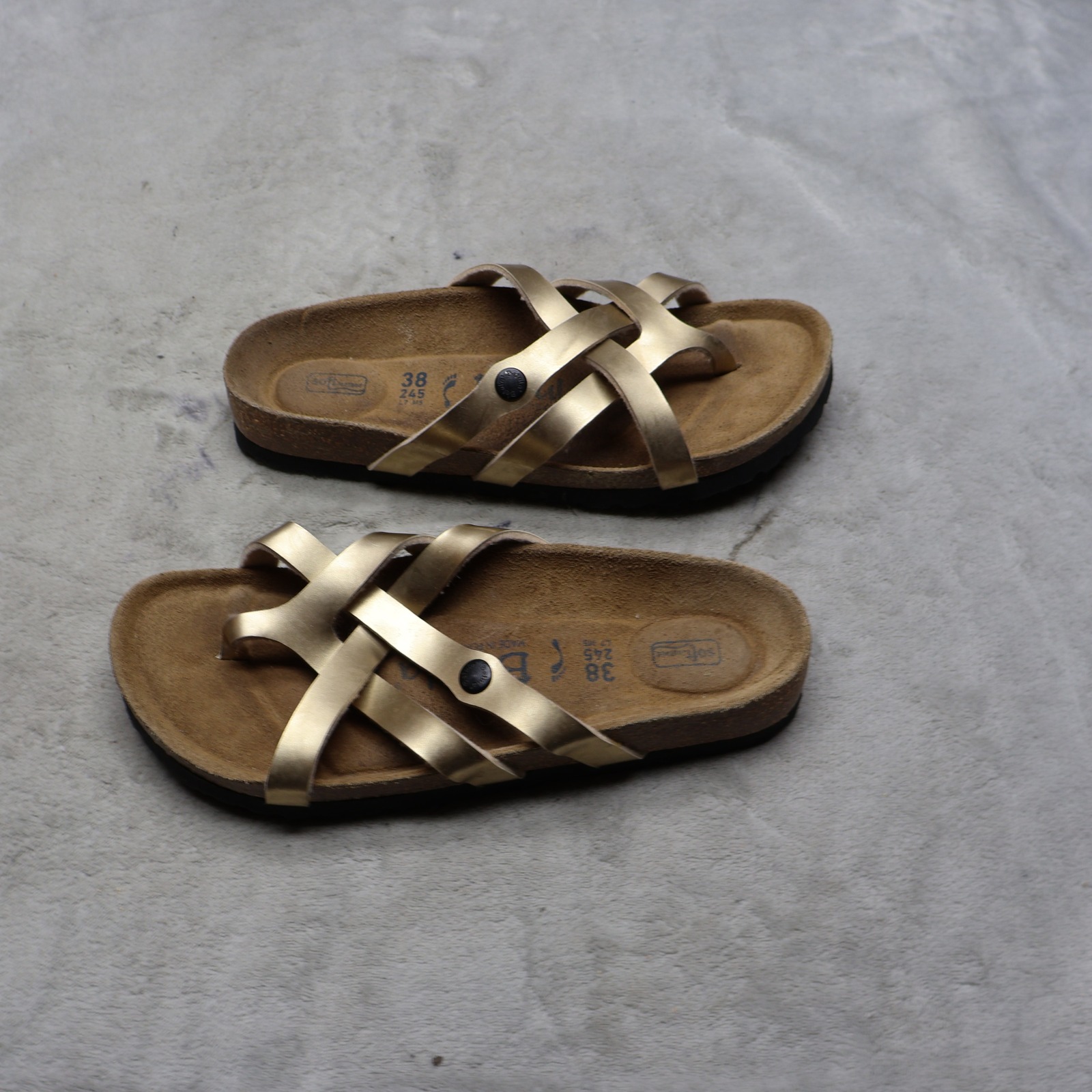 Betula Womens 7 Men 5 Sandals Gold Metallic Mia Multi Strap Cork Slides Eu38
